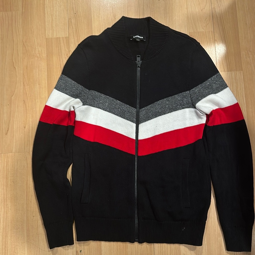 Express Full Zip Tri-Stripe Sweater